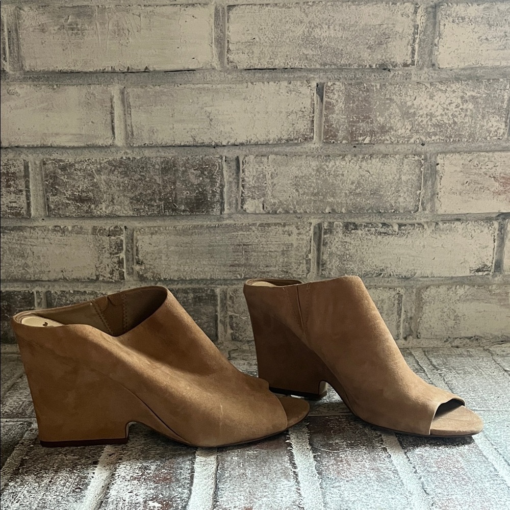 Sam Edelman Tan Peep-Toe Wedge Booties